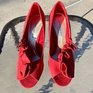 Ann Marino Red Suede Peep Toe Pumps with 3” Heel 7
